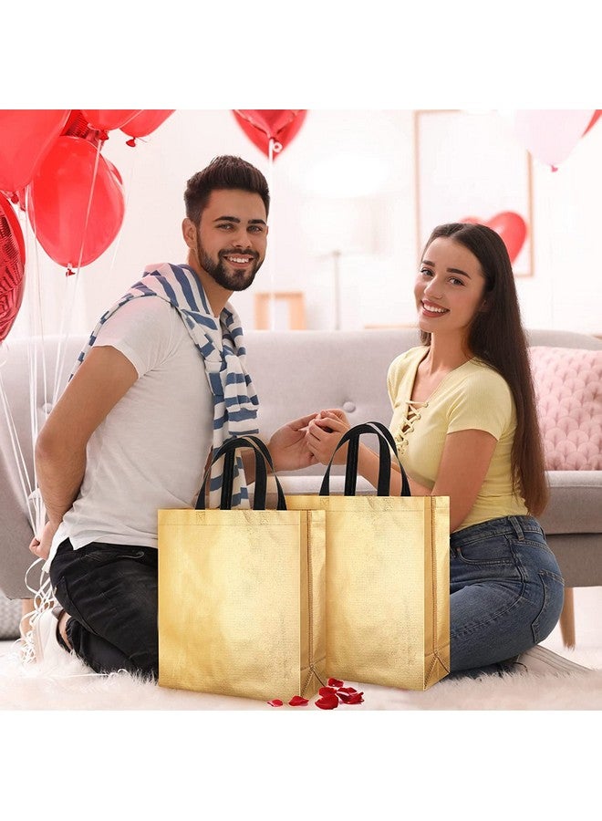 DRAPME Medium Size Pack of 20 Pcs Glossy Metallic Laminated Non-Woven Reusable Eco-Friendly Party Return Gift Bags (Golden) (Medium 12x13x4 Inch) - Image 5