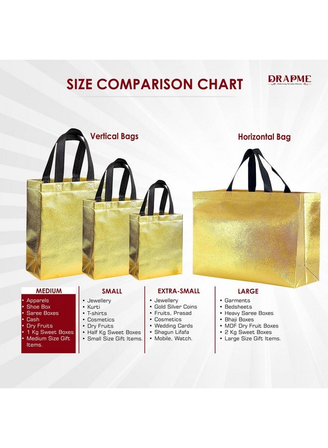 DRAPME Medium Size Pack of 20 Pcs Glossy Metallic Laminated Non-Woven Reusable Eco-Friendly Party Return Gift Bags (Golden) (Medium 12x13x4 Inch) - Image 3