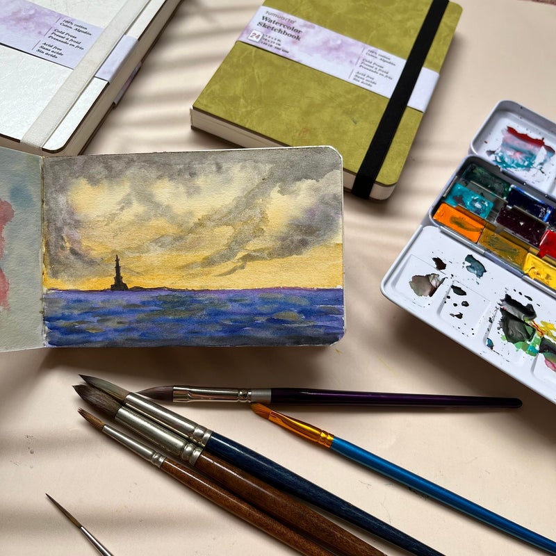 tumuarta Watercolor Sketchbook, 5x7.5, 140 LB, 300 GSM, 100% Cotton Paper, Cold Press, 24 Sheets, 48 Pages, Watercolor Journal for Use As Travel Sketch Book and Mixed Media Pad On The Go.5x7.5 Green - Image 4