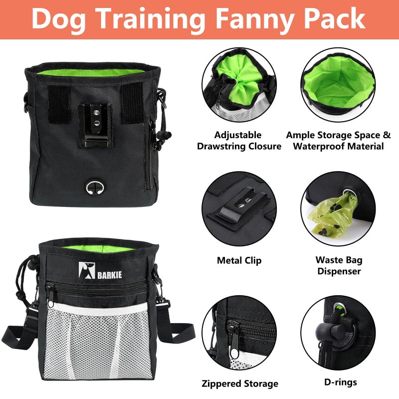 BARKIE Dog Training Kit - Treat Pouch, Pet Training Fanny Pack, 2 Puppy Training Clickers, Ultrasonic Silent Whistle, 2-in-1 Whistle Clicker, Clicker Training Guide Booklet, Dog Poop Bag (Black) - Image 2
