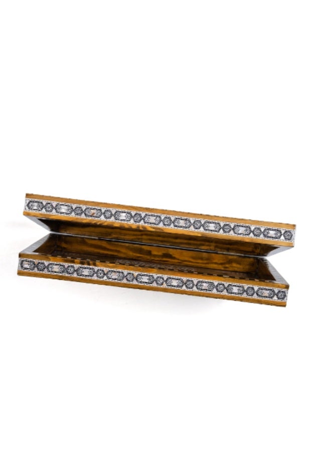 Handmade Backgammon & Chess Wooden Folding Board with Geometric Chess-Style Shell Inlay, Honey Brown - Size 40x40 cm - Image 5