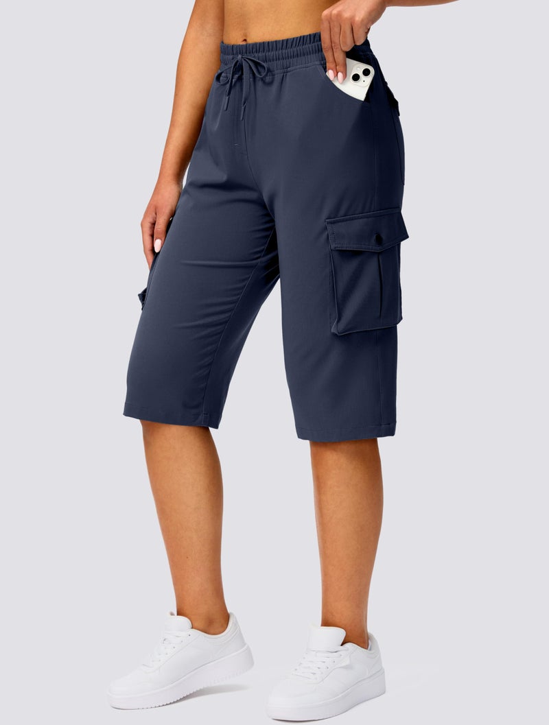 Viodia 15" Long Shorts for Women Hiking Cargo Bermuda Shorts Lightweight Quick Dry Knee Length Capris for Summer Travel Fishing Navy - Image 2