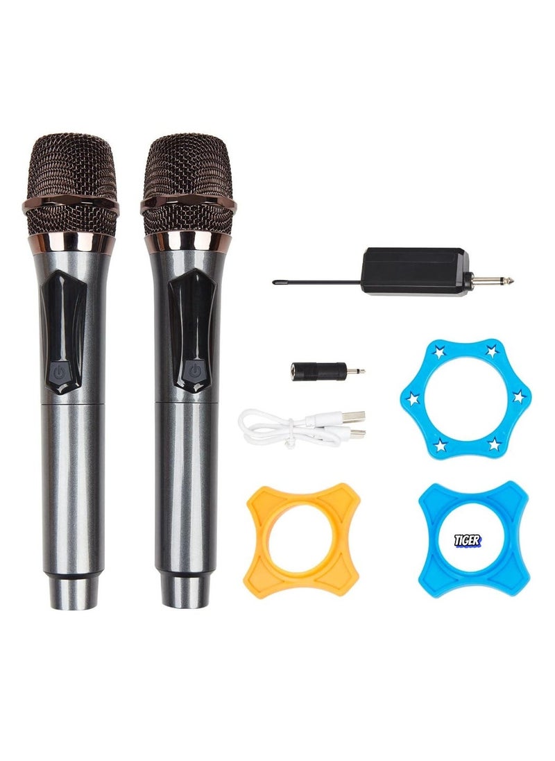 JAJEEK Wireless Microphone, UHF Dual Cordless Metal Dynamic Mic System with Rechargeable Receiver – 200 ft Range, Auto Connect for Karaoke, Church, Speech, Wedding, Party, Singing & More - Image 1