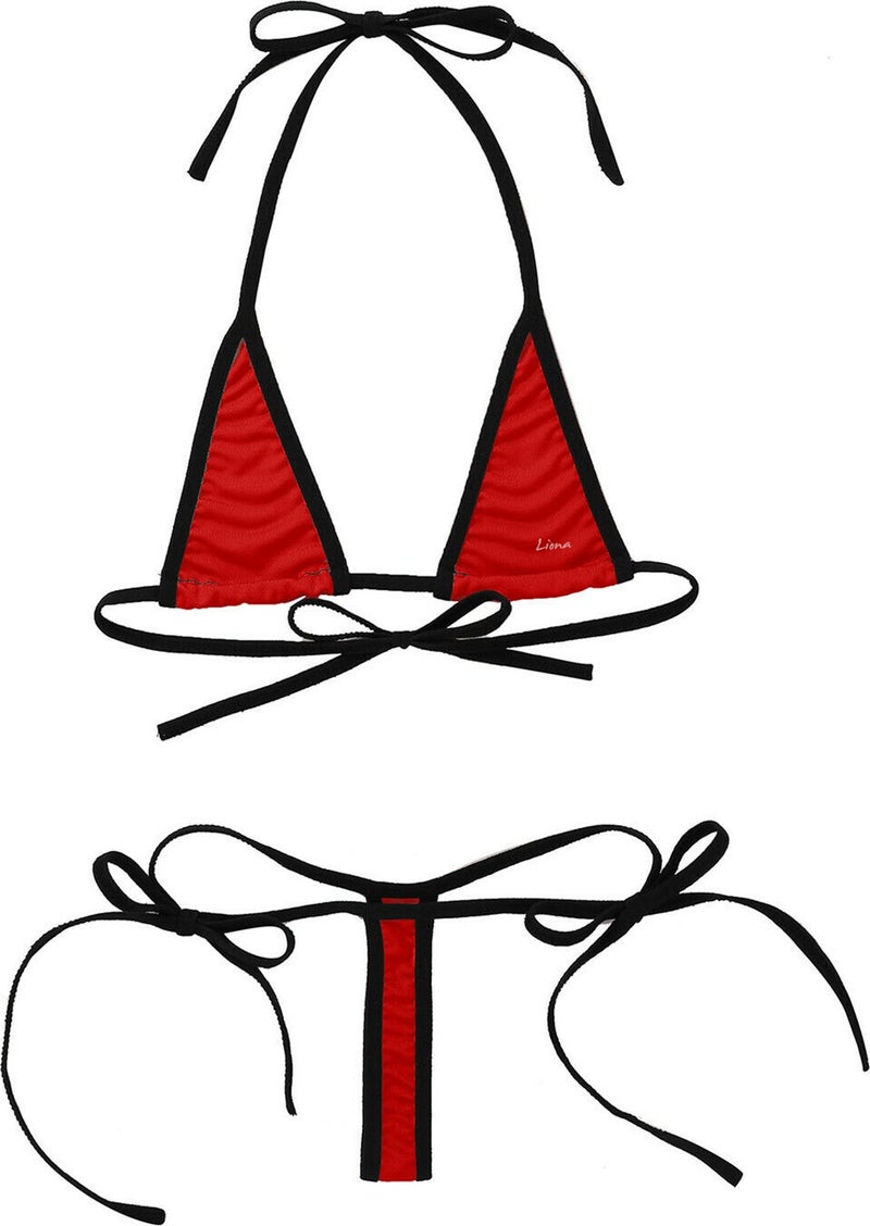 Liona Women's Plus Size Fantasy Underwear Red Micro Bikini Bra Panties Fantasy Underwear Set