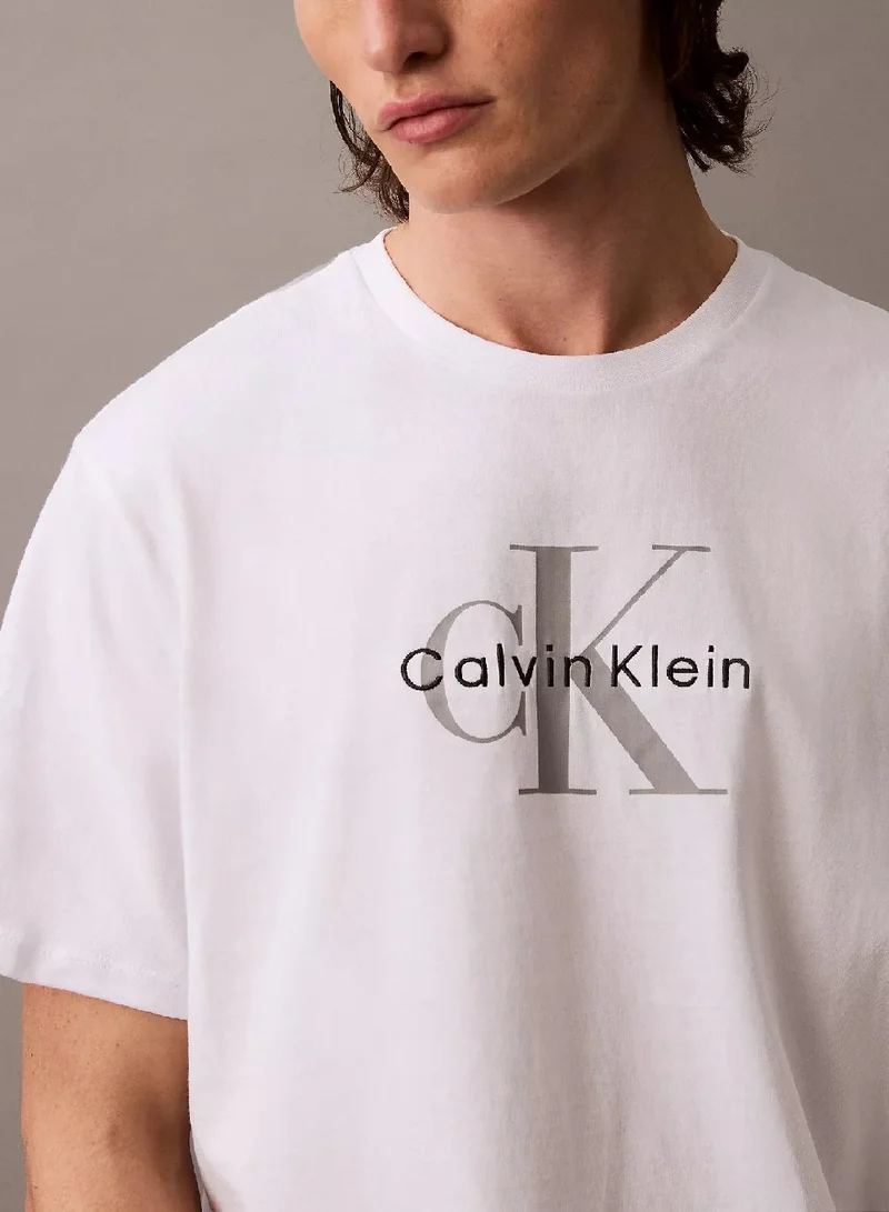 CALVIN KLEIN Brilliant White Monogram Logo Tee for Men | Best Price UAE