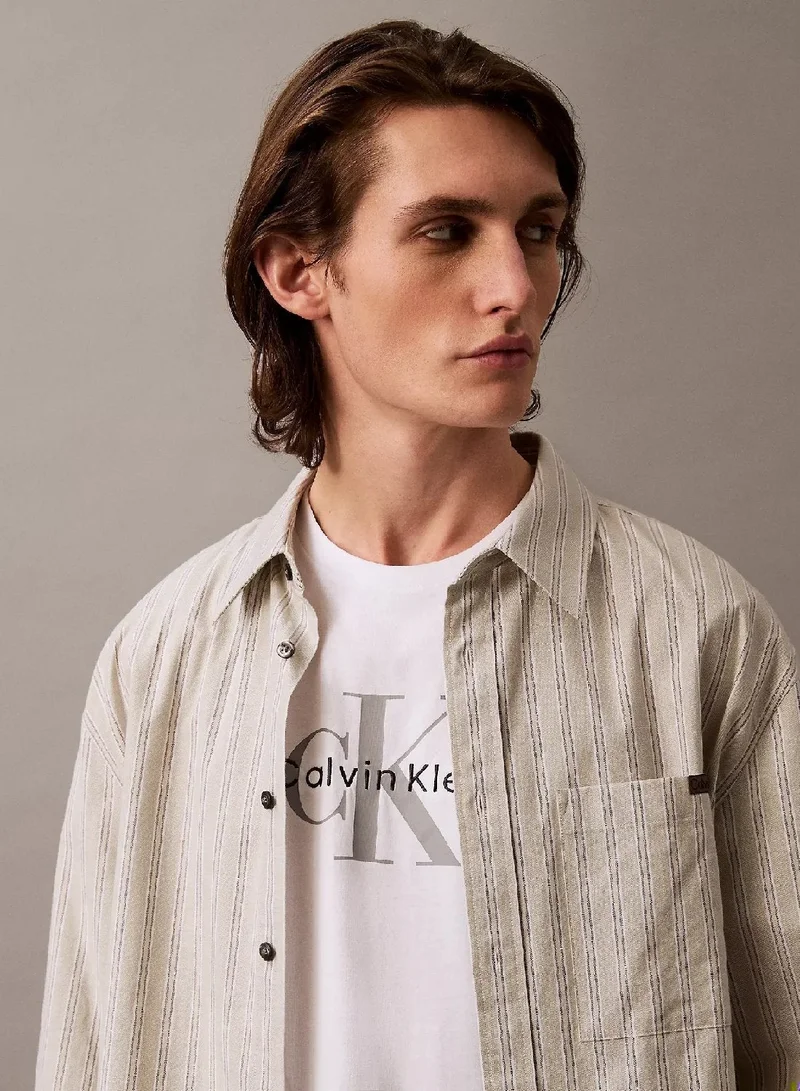 CALVIN KLEIN Brilliant White Monogram Logo Tee for Men | Best Price UAE
