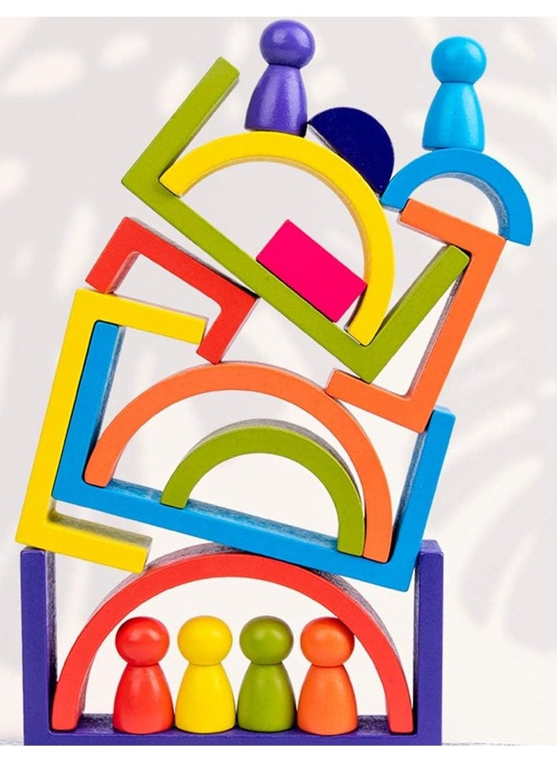 XICEN - Wooden Rainbow Stackers Set Baby Kids Building Blocks Eductional Toys Funny Building Brick Stacking Toy Toddlers Early Learning Toys Multi-colored Nesting Puzzle Blocks for Infants Children - Image 1