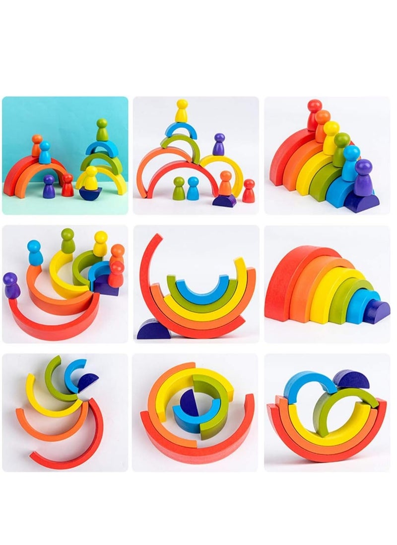 XICEN - Wooden Rainbow Stackers Set Baby Kids Building Blocks Eductional Toys Funny Building Brick Stacking Toy Toddlers Early Learning Toys Multi-colored Nesting Puzzle Blocks for Infants Children - Image 1