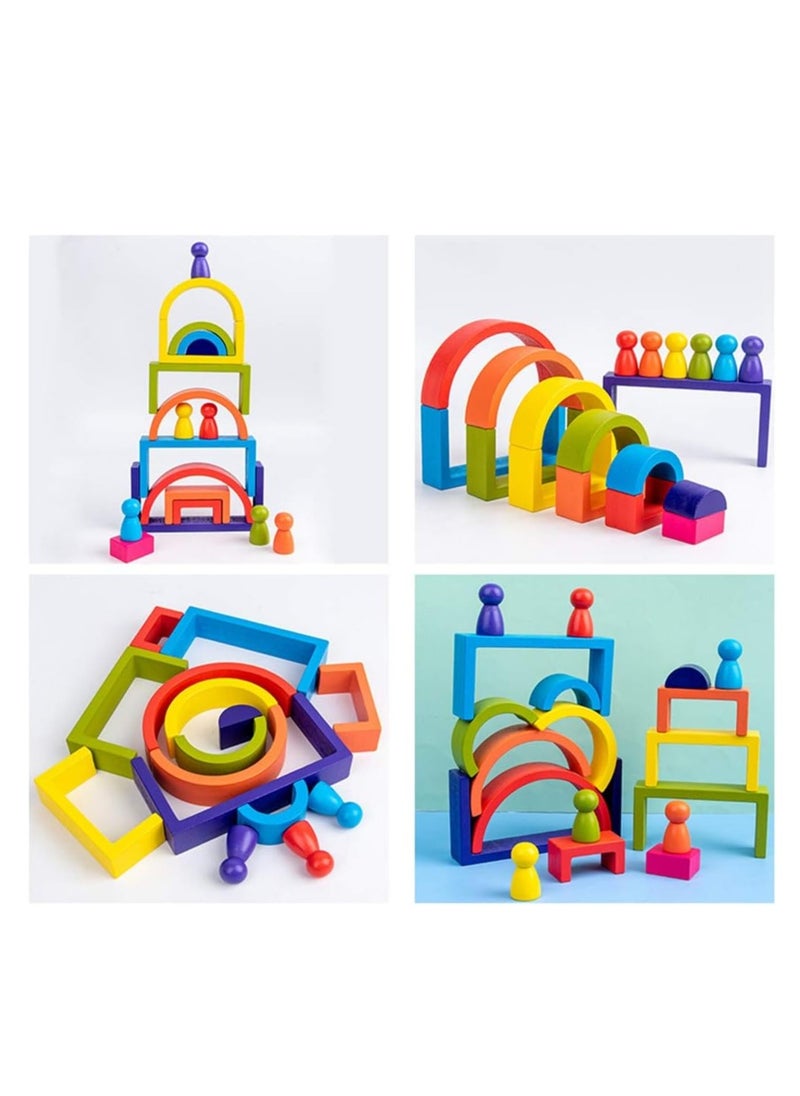 XICEN - Wooden Rainbow Stackers Set Baby Kids Building Blocks Eductional Toys Funny Building Brick Stacking Toy Toddlers Early Learning Toys Multi-colored Nesting Puzzle Blocks for Infants Children - Image 1