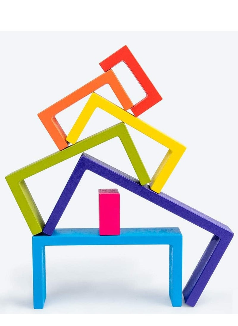 XICEN - Wooden Rainbow Stackers Set Baby Kids Building Blocks Eductional Toys Funny Building Brick Stacking Toy Toddlers Early Learning Toys Multi-colored Nesting Puzzle Blocks for Infants Children - Image 1