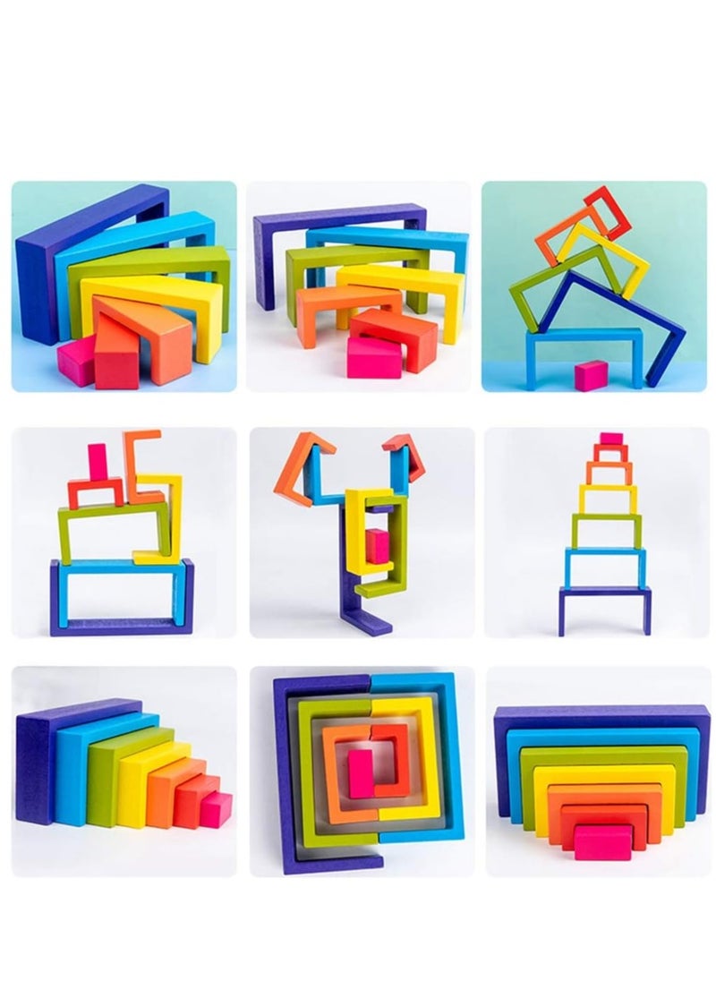 XICEN - Wooden Rainbow Stackers Set Baby Kids Building Blocks Eductional Toys Funny Building Brick Stacking Toy Toddlers Early Learning Toys Multi-colored Nesting Puzzle Blocks for Infants Children - Image 1