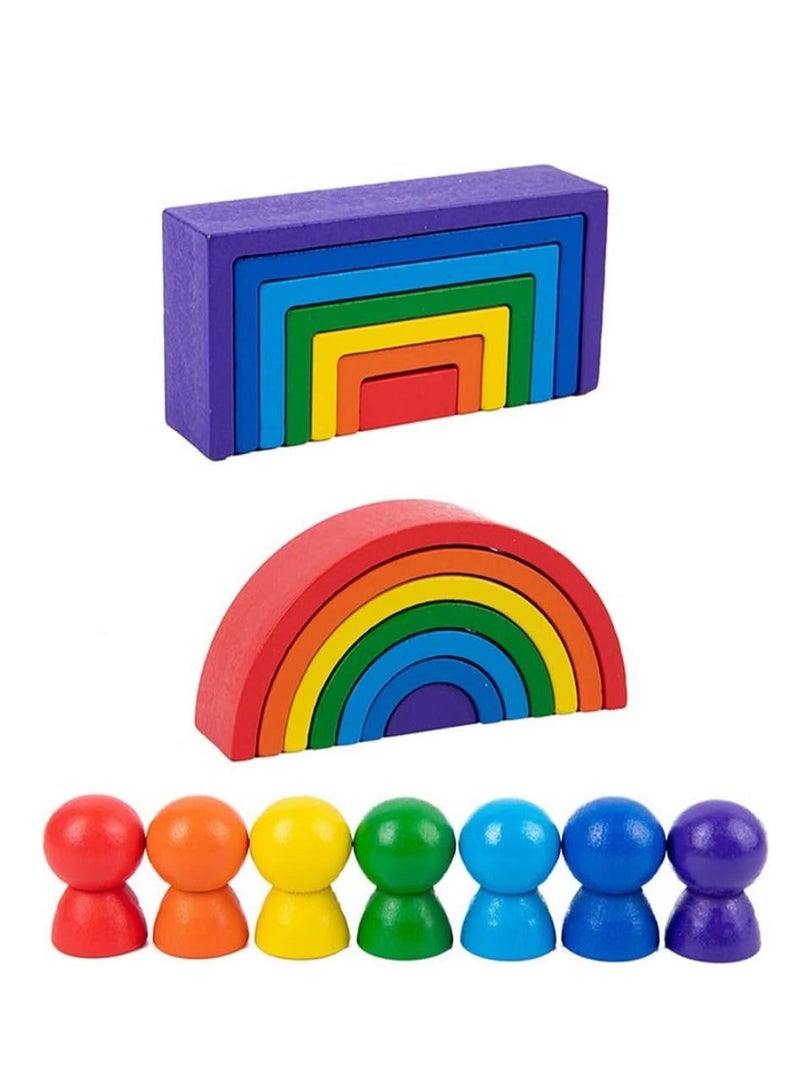 اكسيسن مكعبات خشبية ملونة، مكعبات بناء قابلة للتكديس للأطفال الصغار، مكعبات ألغاز التعشيش المبكرة، لعبة تكديس حسية - Image 1