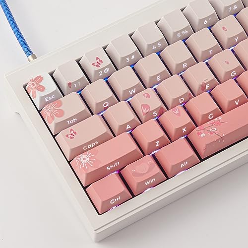 Tsungup PBT Keycaps Cherry Blossom Keycap Set - Custom Side Printed Pink Keycaps,135 Keys Gradient DoubleShot Sakura Key caps Cherry Profile Keyboard Key caps for Mechanical Keyboards - Image 3