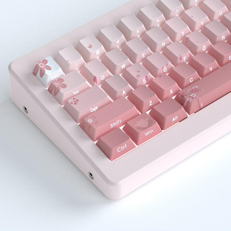 Tsungup PBT Keycaps Cherry Blossom Keycap Set - Custom Side Printed Pink Keycaps,135 Keys Gradient DoubleShot Sakura Key caps Cherry Profile Keyboard Key caps for Mechanical Keyboards - Image 1