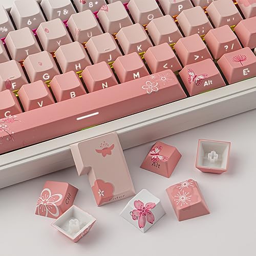 Tsungup PBT Keycaps Cherry Blossom Keycap Set - Custom Side Printed Pink Keycaps,135 Keys Gradient DoubleShot Sakura Key caps Cherry Profile Keyboard Key caps for Mechanical Keyboards - Image 4
