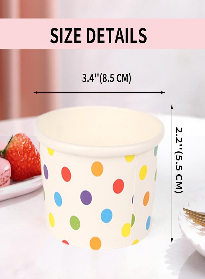 zandfelo 50 Pcs 5.5 oz Ice Cream Cups, Disposable Ice Cream Cups,Frozen Dessert Yogurt Cups, Paper Sundae Cups, Disposable Paper Dessert Bowls, Rainbow Polka Dots Party Supplies - Image 2