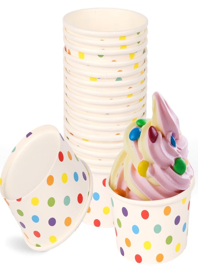 zandfelo 50 Pcs 5.5 oz Ice Cream Cups, Disposable Ice Cream Cups,Frozen Dessert Yogurt Cups, Paper Sundae Cups, Disposable Paper Dessert Bowls, Rainbow Polka Dots Party Supplies - Image 1
