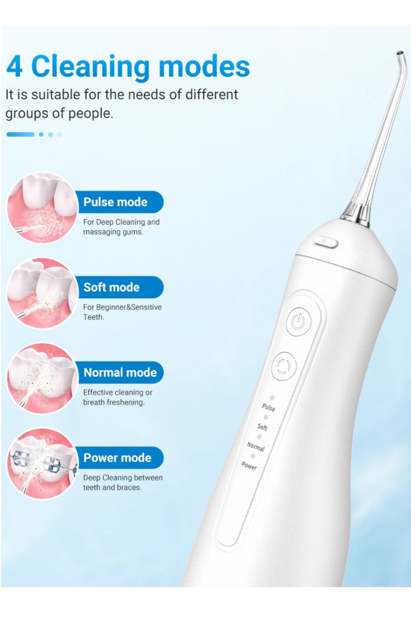 Reva Cordless Rechargeable Water Flosser For Teeth Cleaning (White) – Portable IPX7 Waterproof Oral Irrigator with 4 Modes, 4 Jet Tips & 300ml Tank – Ideal For Braces & Dental Care - Image 3