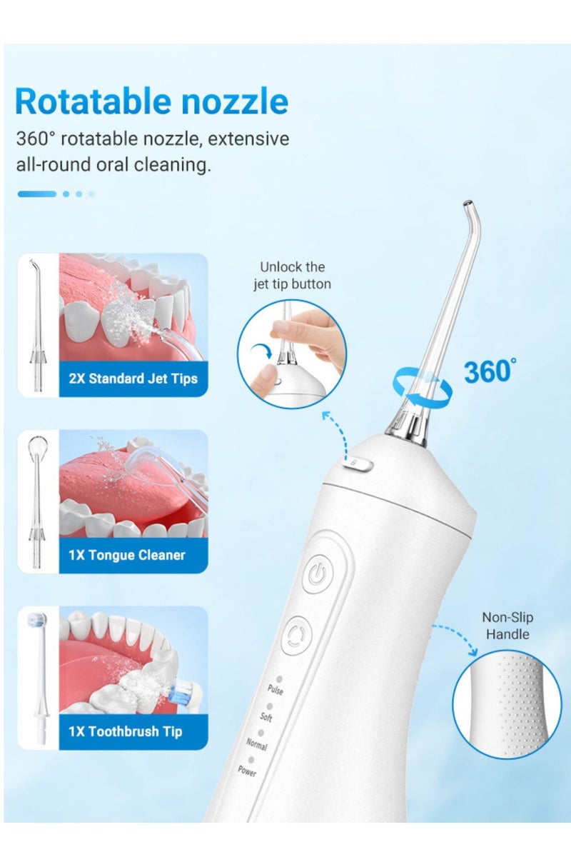 Reva Cordless Rechargeable Water Flosser For Teeth Cleaning (White) – Portable IPX7 Waterproof Oral Irrigator with 4 Modes, 4 Jet Tips & 300ml Tank – Ideal For Braces & Dental Care - Image 5
