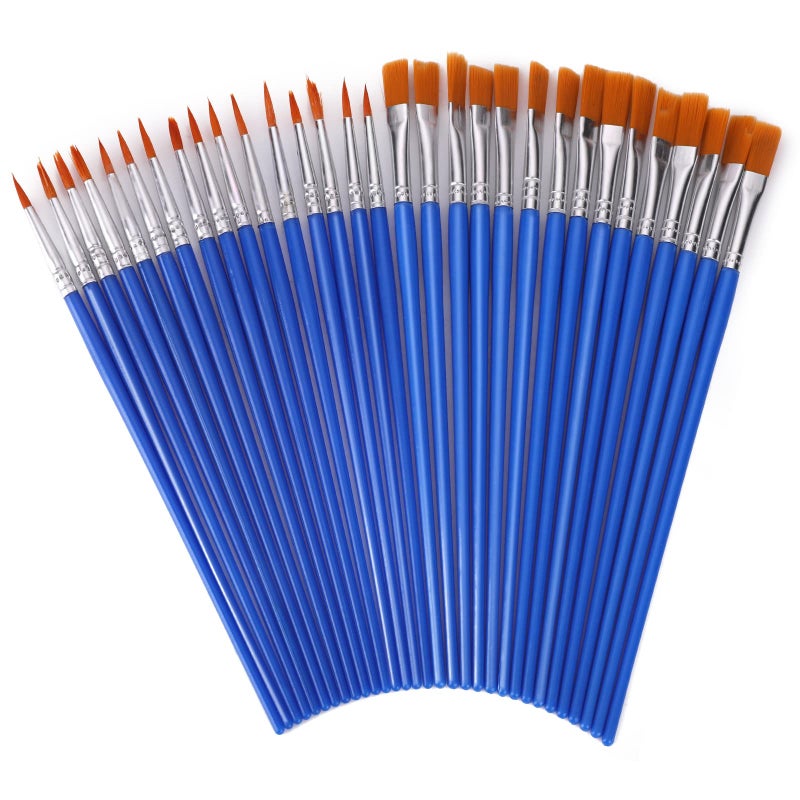 Prasacco 30 Pieces Small Paint Brushes Bulk Paint Brushes for Kids Flat and Round Pointed Paint Brushes Craft Paint Brushes Small Paint Brushes for Art Class Watercolor Canvas Face Painting