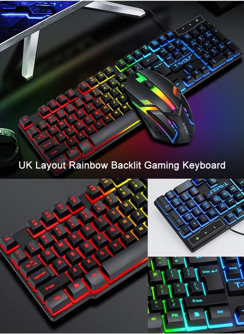 Wired Gaming Keyboard and Mouse Headset Combo,Rainbow LED Backlit Wired Keyboard,Over Ear Headphone with Mic,Rainbow Backlit Gaming Mice,Mouse Pad,for PC,Laptop,Mac,PS4,Xbox(Black) - Image 4