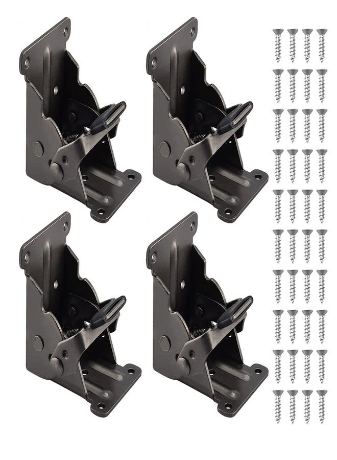 MAKINGTEC 4 Pieces Table Leg Folding Bracket, Lock Extension Bracket for Table Bed Leg Bronze Steel Folding Hinges, 90 Degree Folding Support Bracket with Screws (Black) - Image 1