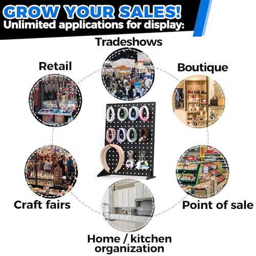 Storage Standard Pegboard Display Stand With 12 Peg Hooks for Retail Craft Shows & Fairs - Metal Product Merchandise Display Rack for Selling Accessories, Display Stands for Boutique, Stores, Vendors & Events - Image 3