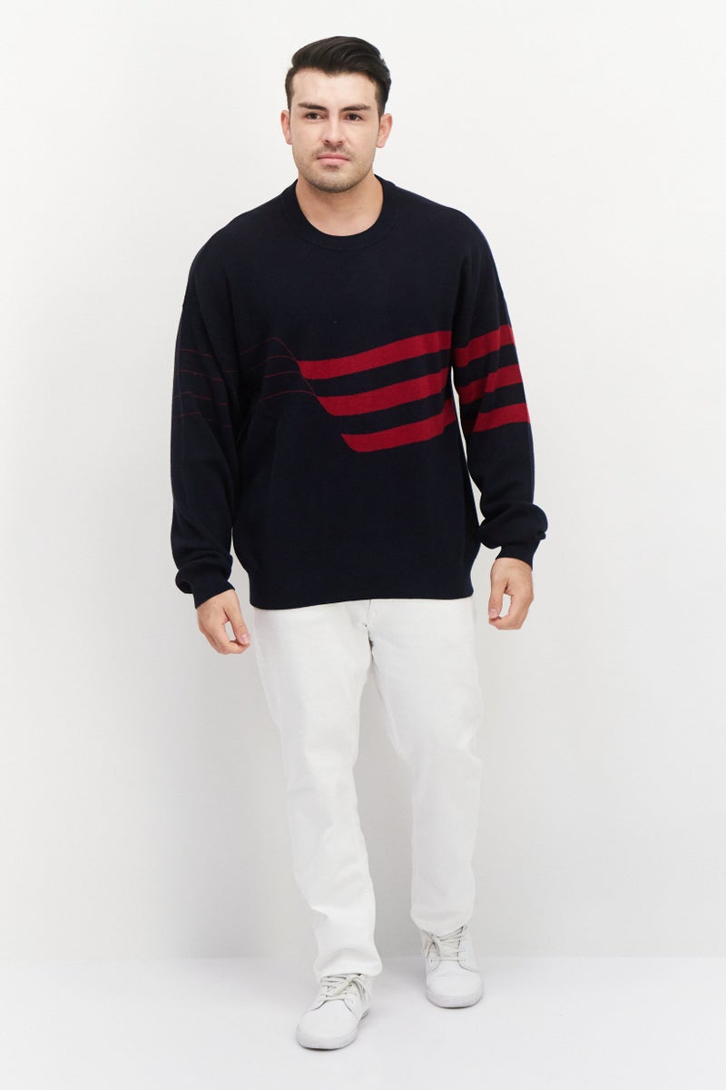 PERRY ELLIS Men Crew Neck Long Sleeve Colorblock Sweater, Navy - Image 3