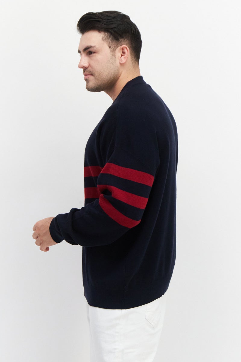 PERRY ELLIS Men Crew Neck Long Sleeve Colorblock Sweater, Navy - Image 4