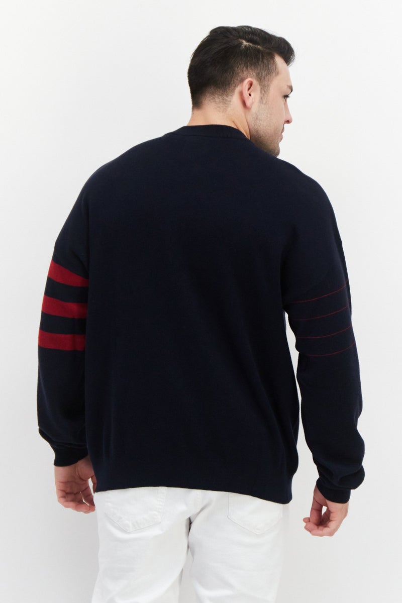 PERRY ELLIS Men Crew Neck Long Sleeve Colorblock Sweater, Navy - Image 2