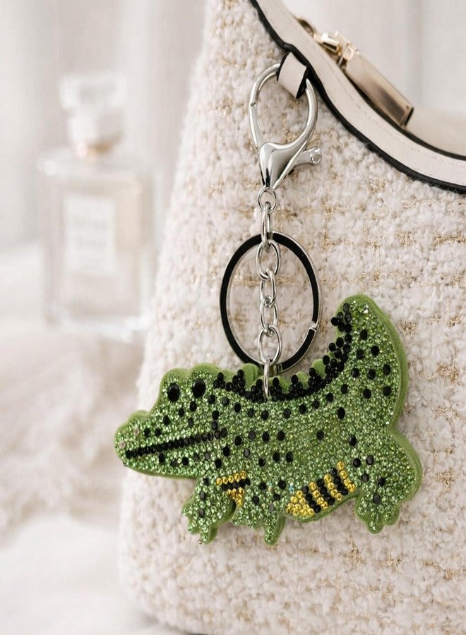 SALVE Green Rhinestone Encrusted Chic Crocodile Silver-Toned Bag Charm for Handbags | Cute Key Chain for Girls with Silver-Toned Clasp | Aesthetic Keychain for Women for Purse, Car Keys, Home Keys - Image 3