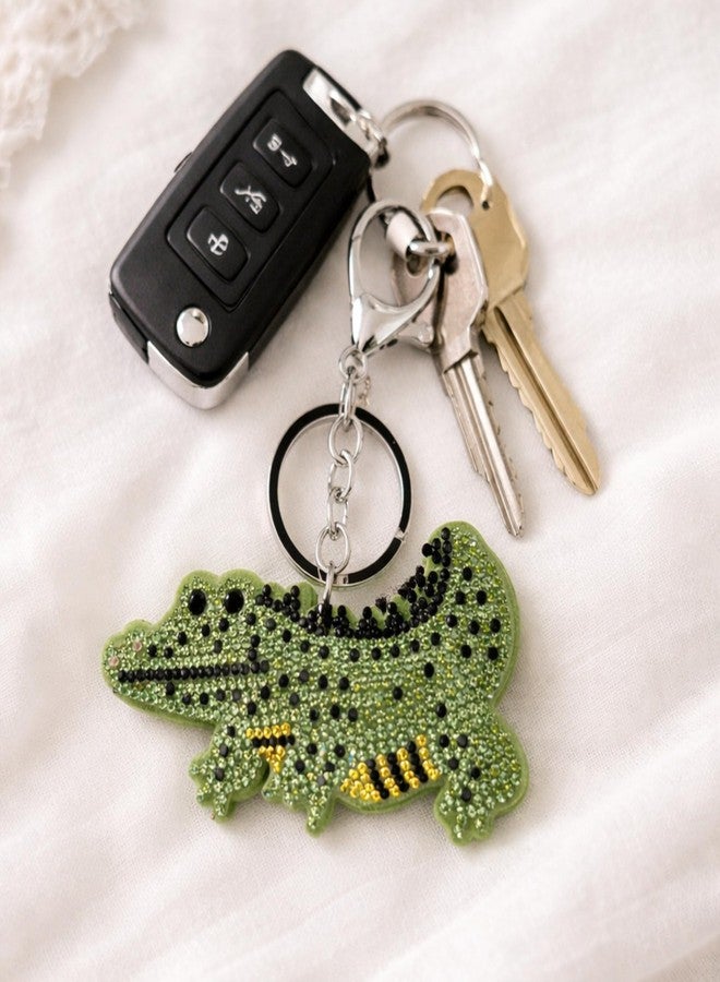 SALVE Green Rhinestone Encrusted Chic Crocodile Silver-Toned Bag Charm for Handbags | Cute Key Chain for Girls with Silver-Toned Clasp | Aesthetic Keychain for Women for Purse, Car Keys, Home Keys - Image 4