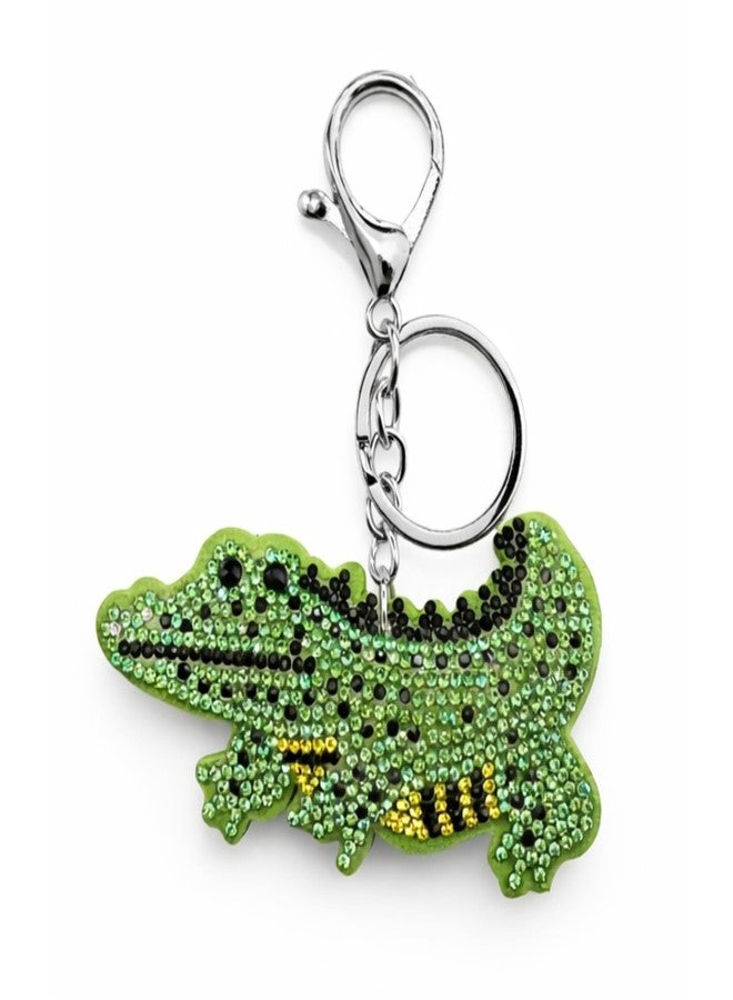 SALVE Green Rhinestone Encrusted Chic Crocodile Silver-Toned Bag Charm for Handbags | Cute Key Chain for Girls with Silver-Toned Clasp | Aesthetic Keychain for Women for Purse, Car Keys, Home Keys - Image 1