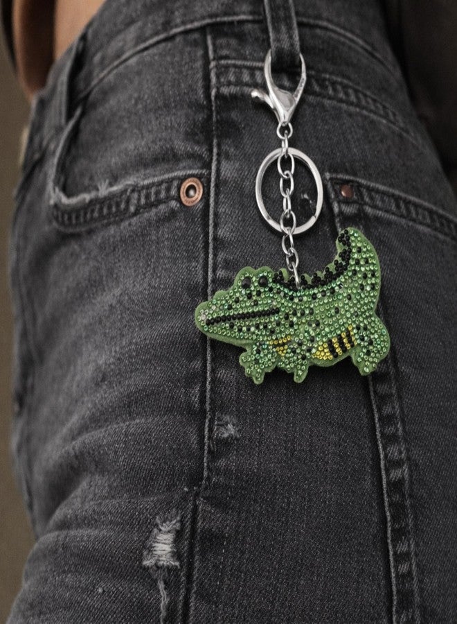 SALVE Green Rhinestone Encrusted Chic Crocodile Silver-Toned Bag Charm for Handbags | Cute Key Chain for Girls with Silver-Toned Clasp | Aesthetic Keychain for Women for Purse, Car Keys, Home Keys - Image 5