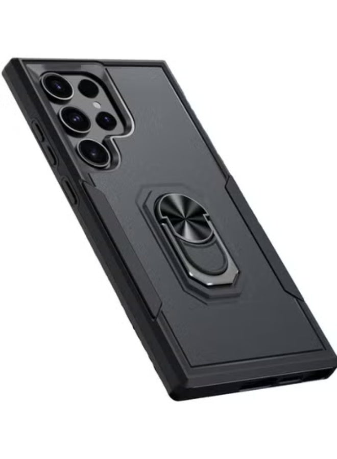 SOKAD Samsung Galaxy S24 Ultra Case,Heavy Duty Shockproof Full Body Protective Cover Built in Rotatable Metal Ring Holder Kickstand,Black Matte - Image 1