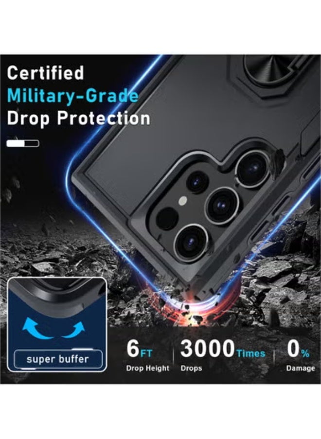 SOKAD Samsung Galaxy S24 Ultra Case,Heavy Duty Shockproof Full Body Protective Cover Built in Rotatable Metal Ring Holder Kickstand,Black Matte - Image 4