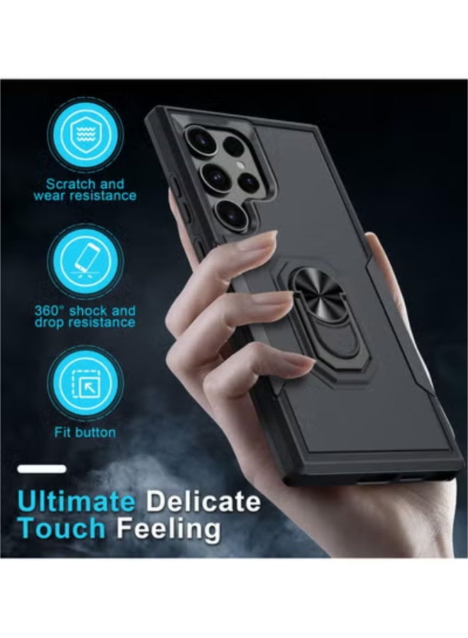SOKAD Samsung Galaxy S24 Ultra Case,Heavy Duty Shockproof Full Body Protective Cover Built in Rotatable Metal Ring Holder Kickstand,Black Matte - Image 5