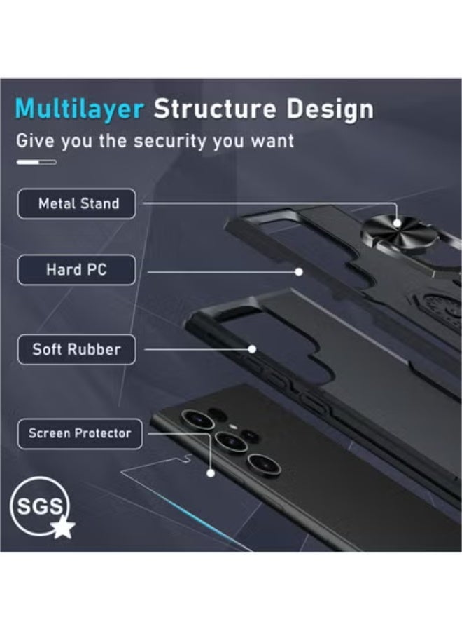 SOKAD Samsung Galaxy S24 Ultra Case,Heavy Duty Shockproof Full Body Protective Cover Built in Rotatable Metal Ring Holder Kickstand,Black Matte - Image 3