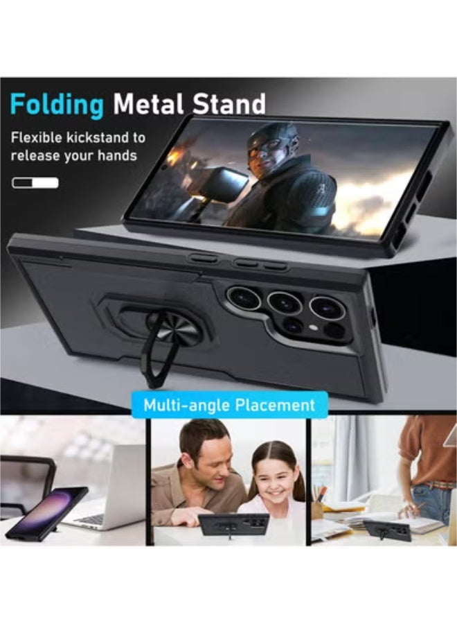 SOKAD Samsung Galaxy S24 Ultra Case,Heavy Duty Shockproof Full Body Protective Cover Built in Rotatable Metal Ring Holder Kickstand,Black Matte - Image 2