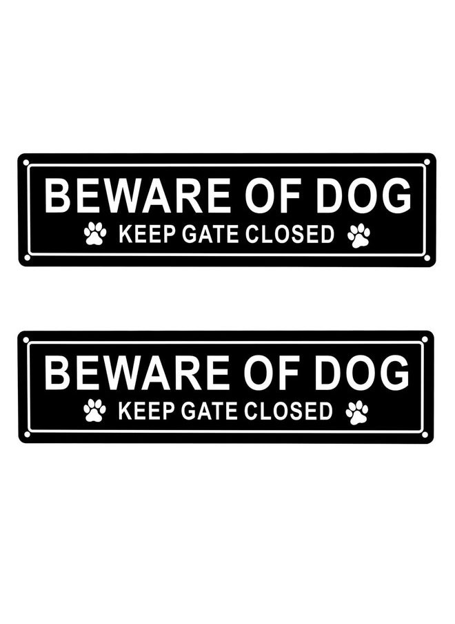 Kichwit 2 Pack Beware Of Dog Sign, Aluminum, Keep Gate Closed Sign For Fence Or Gate, 11.8 X 3.1 Inches, Black  - Image 1