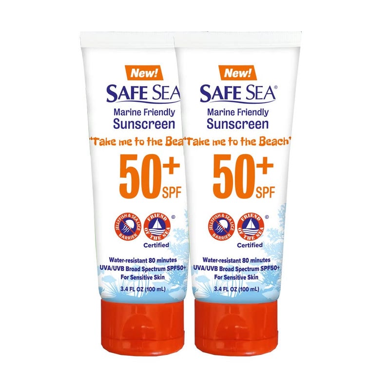 SAFE SEA AntiJellyfish Sting Protective Lotion  Sunscreen  Sunblock  Sea Lice  Jelly Fish  50SPF Adults Tube 34 oz 2 pack