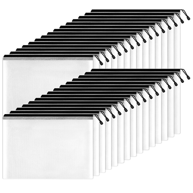 SUNEE Mesh Zipper Pouch 11x16 in (Black, 30 Packs), Large Mesh Zipper Pouch Bags for School Office Supplies, Puzzles & Games, Travel Accessories, Waterproof Zipper Pouches for Organizing - Image 1