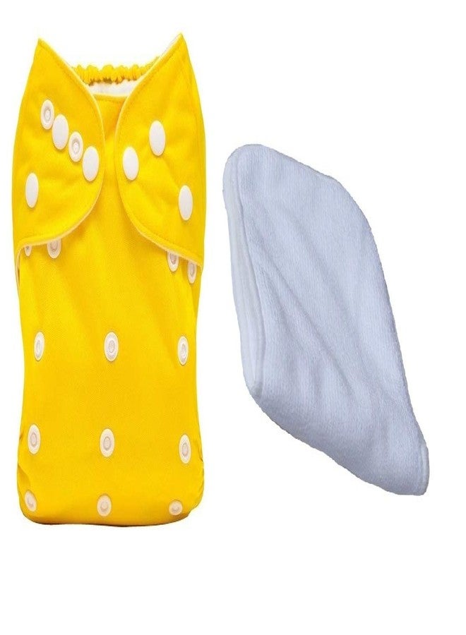 Orcoa Adjustable, Reusable, Washable Cloth Diaper with 4 Layer Nappy. (1 Diaper and 1 4 Layer Insert) (Yellow Colour)