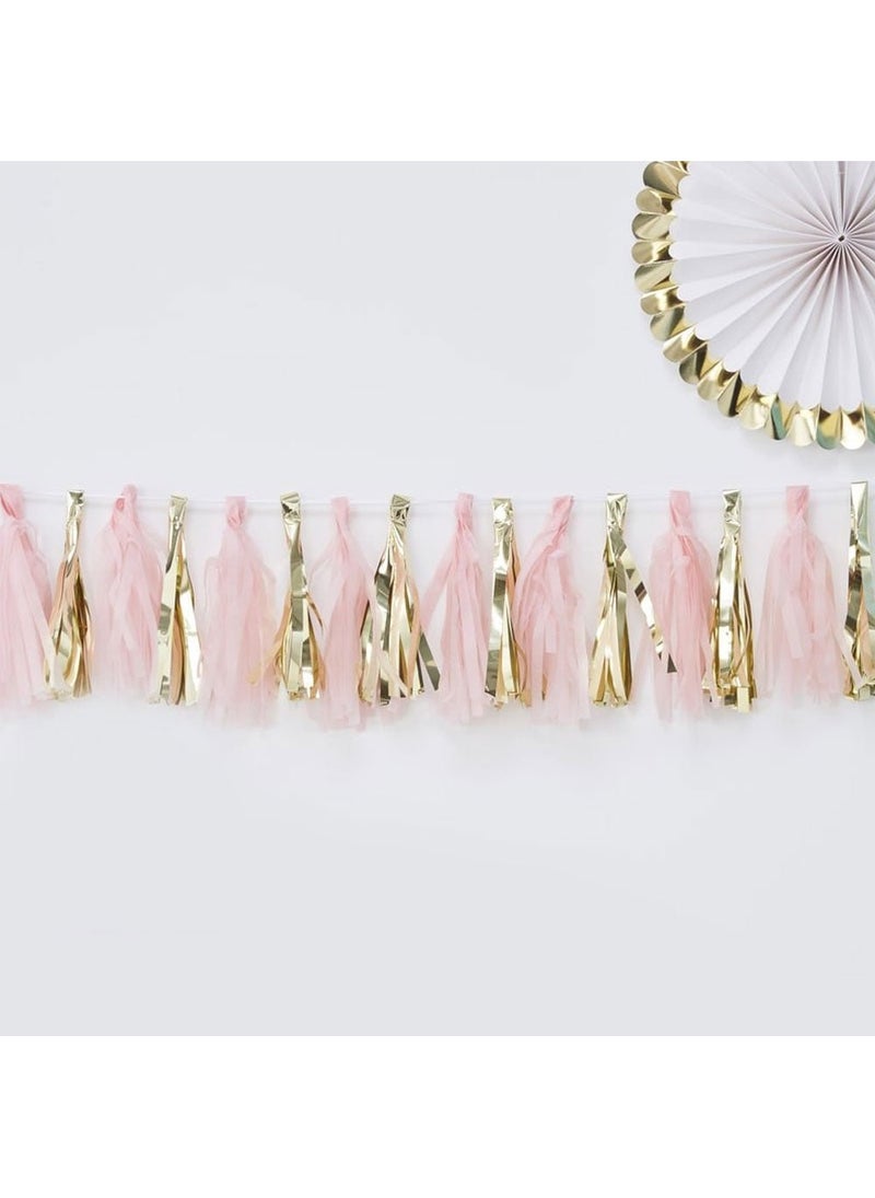 Ginger Ray Tassel Garland Pink Gold Paper Plastic 200cm - Image 2