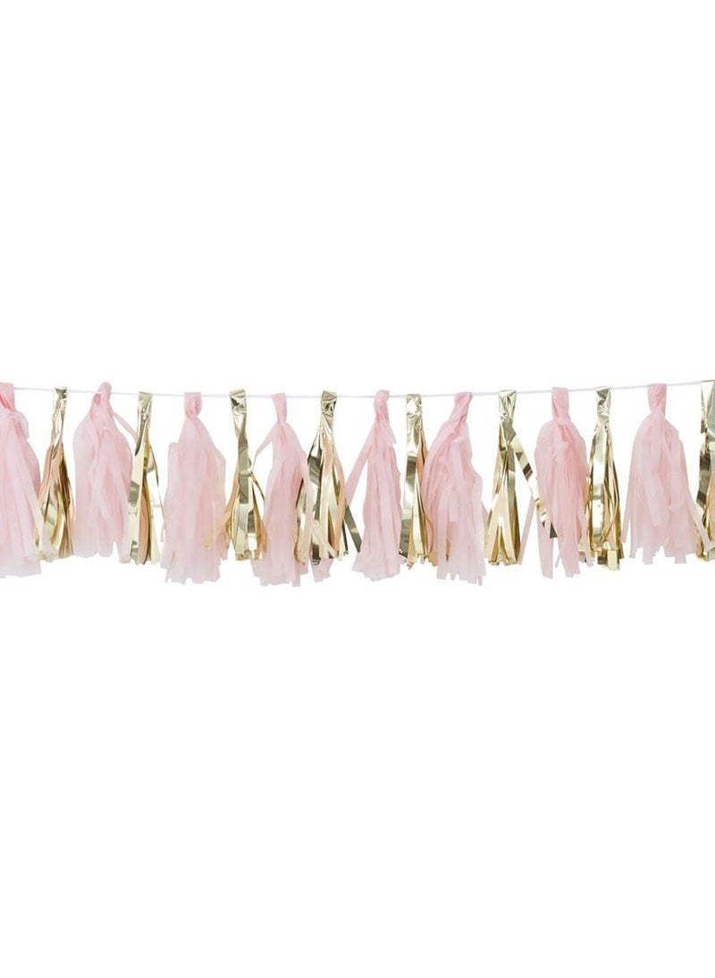 Ginger Ray Tassel Garland Pink Gold Paper Plastic 200cm - Image 1