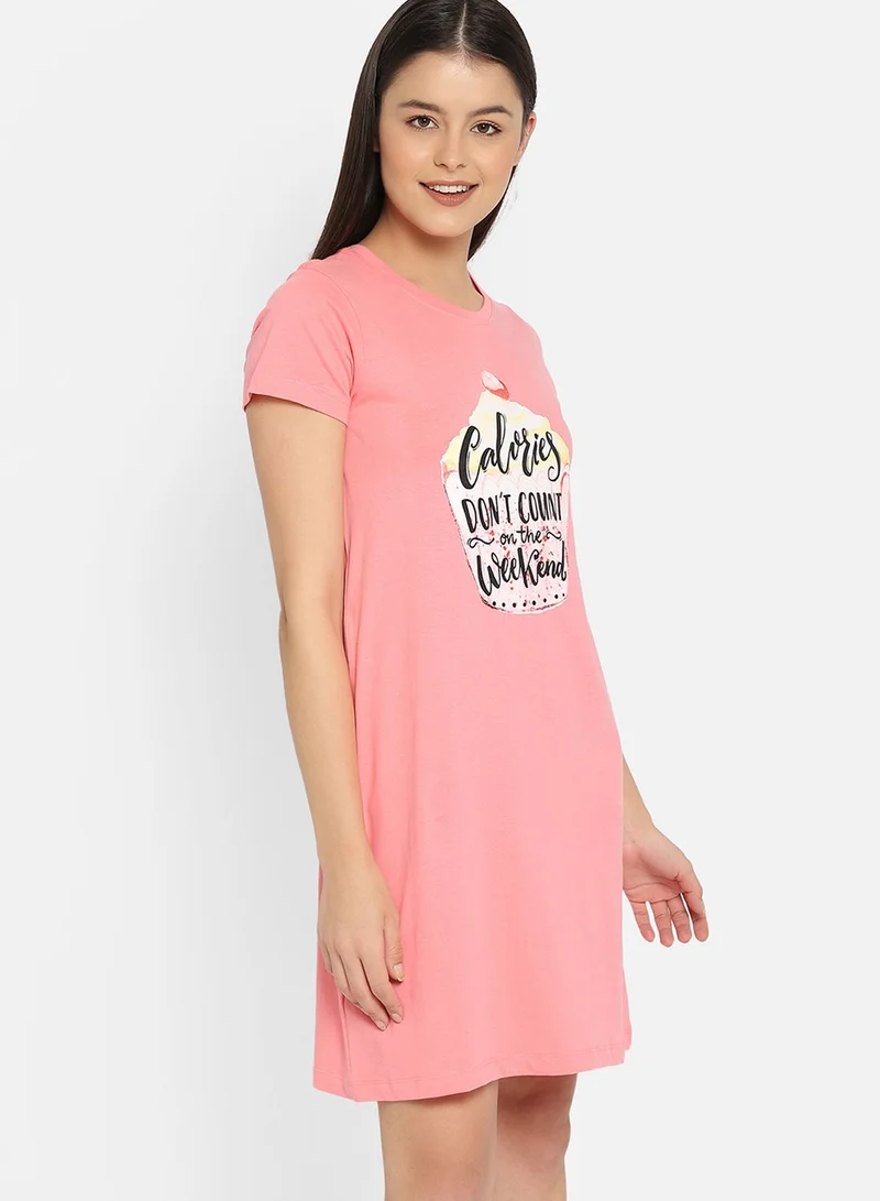 Clovia Cupcake & Text Print Short Nightdress - 100% Cotton