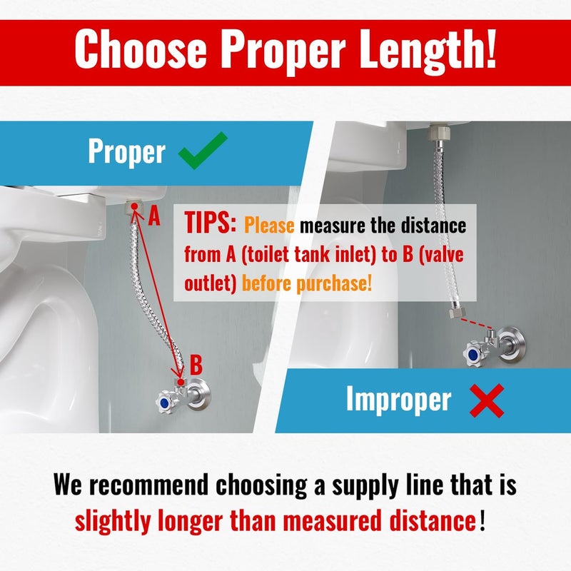 SUNGATOR 9'' Toilet Water Supply Line, 7/8" Ballcock x 3/8" Compression Toilet Hose Connector, 9 Inch Braided Stainless Steel Water Supply Line with 1 Wrench and Sealing Tape (1 Pack) - Image 4