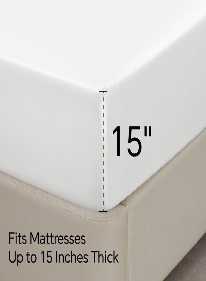 بيديليت طقم ملاءة سرير وأغطية وسائد من الساتان من BEDELITE، ملاءة سرير فاخرة ناعمة تشبه الحرير مع أشرطة مطاطية في الزوايا، جيب عميق يصل إلى 15 بوصة، ملاءة سرير واحدة و2 غطاء وسادة (مقاس كامل، أبيض). - Image 5