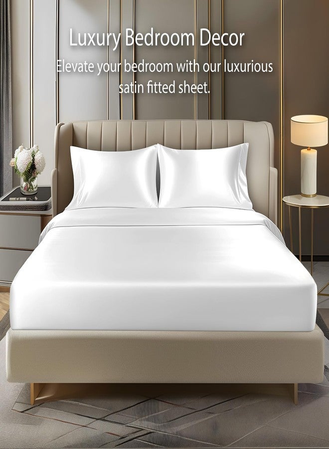 بيديليت طقم ملاءة سرير وأغطية وسائد من الساتان من BEDELITE، ملاءة سرير فاخرة ناعمة تشبه الحرير مع أشرطة مطاطية في الزوايا، جيب عميق يصل إلى 15 بوصة، ملاءة سرير واحدة و2 غطاء وسادة (مقاس كامل، أبيض). - Image 2