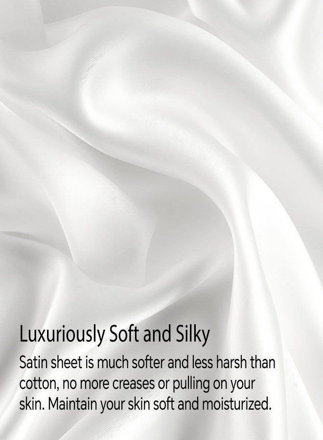 بيديليت طقم ملاءة سرير وأغطية وسائد من الساتان من BEDELITE، ملاءة سرير فاخرة ناعمة تشبه الحرير مع أشرطة مطاطية في الزوايا، جيب عميق يصل إلى 15 بوصة، ملاءة سرير واحدة و2 غطاء وسادة (مقاس كامل، أبيض). - Image 3